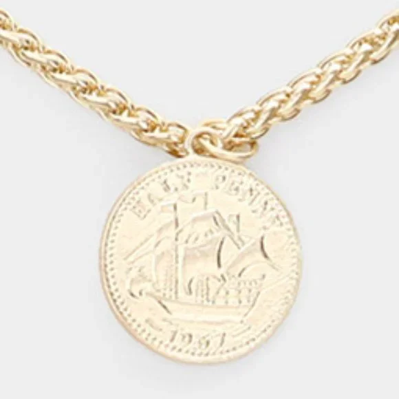 Gold Chain Double Layered Portrait Head Coin Link Necklace - Picture 4 of 11